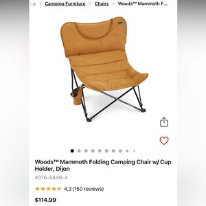 BNIB Woods Mammoth Folding Camping Chair w/ Cup Holder Dijon